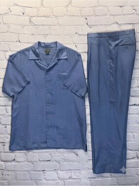 Giorgio Inserti Men’s Shirt 3XL  Linen Up Short Sleeve & Pants 44 Set Blue